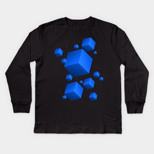 Floating Cubes Blue Kids Long Sleeve T-Shirt